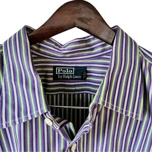 Polo Ralph Lauren Striped Button Down Shirt Purple Green White L/S 3XB